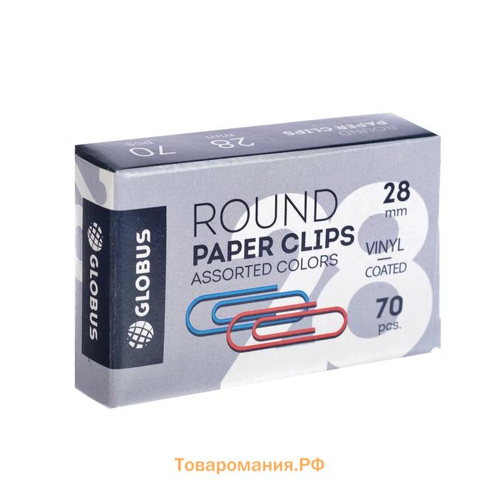 Скрепки канцелярские GLOBUS, 70 шт., 28 мм, цветные, микс