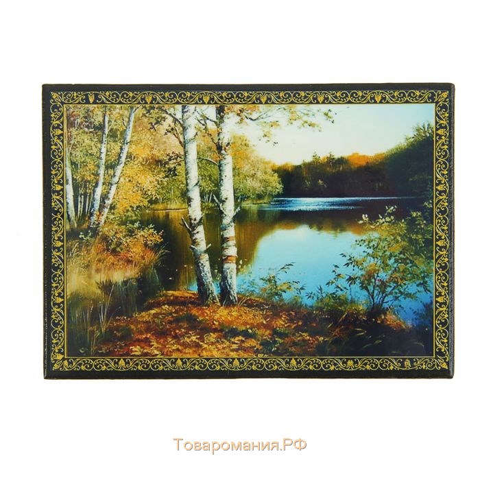 Шкатулка «Берег озера», 10×14 см, лаковая миниатюра
