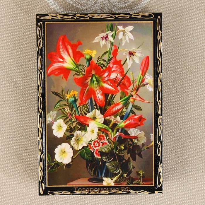 Шкатулка «Лилии в вазе», 11×16 см, лаковая миниатюра
