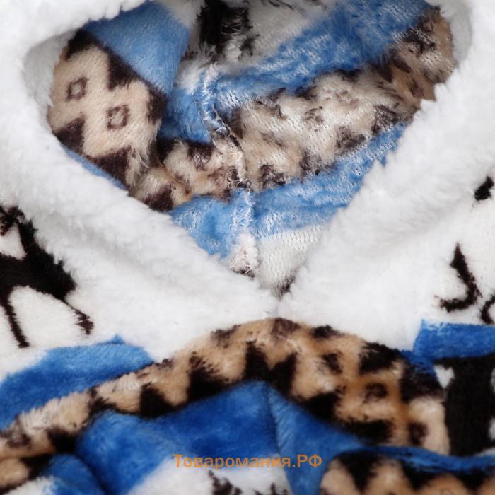 Комбинезон "Олени" с капюшоном, размер L (ДС 35 см, ОГ 45 см, ОШ 35 см), голубой