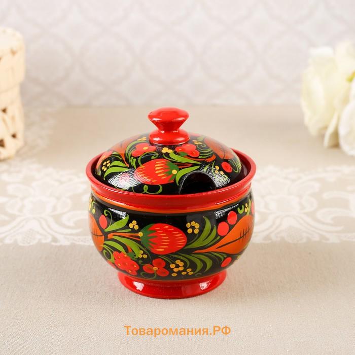 Сахарница дерево хохлома «Красота» с ложкой, 10×9 см