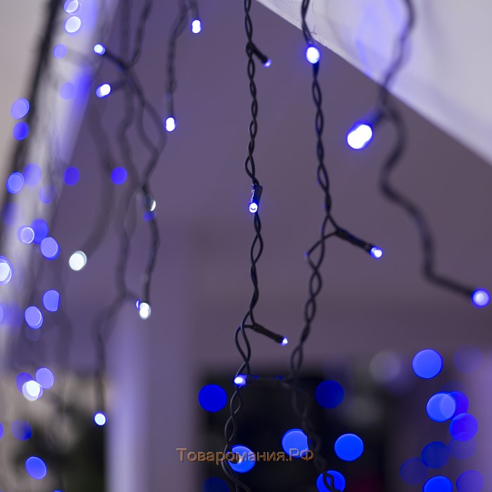 Гирлянда «Бахрома» 3 × 0.6 м, IP44, УМС, тёмная нить, 160 LED, свечение синее, мерцание белым, 220 В