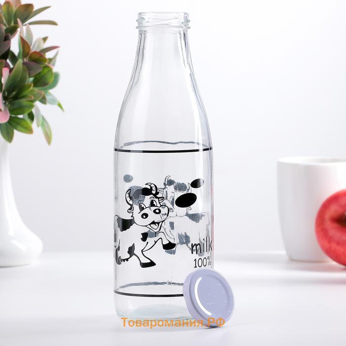 Бутыль для молока  «Коровушка», 1 л, 8.5×25 см, стекло