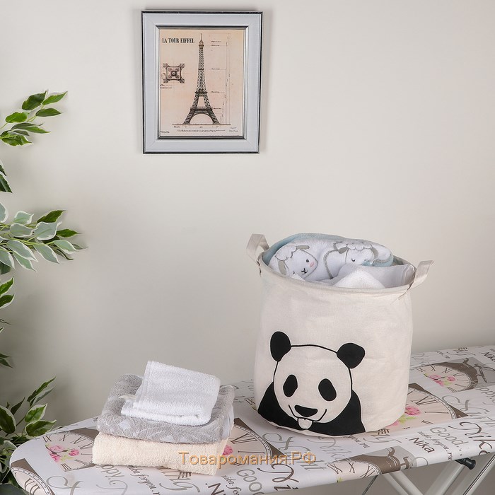 Корзина бельевая текстильная «Панда», 30×30×30 см, цвет белый