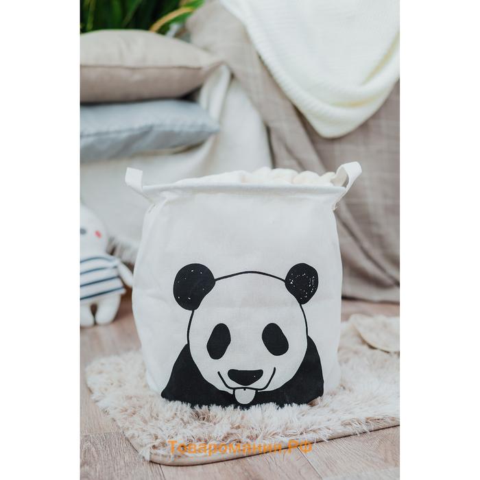 Корзина бельевая текстильная «Панда», 30×30×30 см, цвет белый