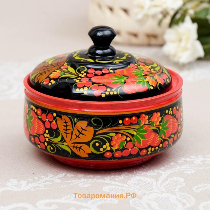 Сахарница дерево хохлома «Ягодка на ножке», 12×9 см