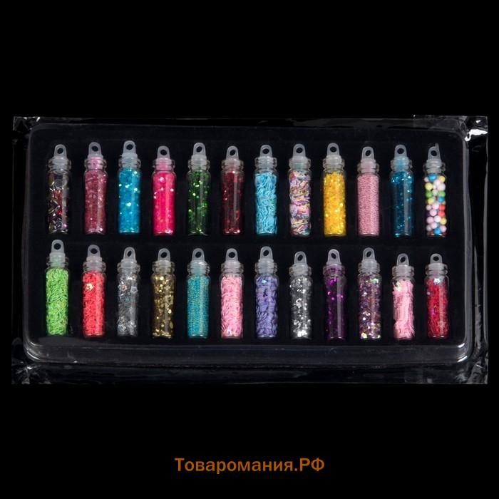 Набор для декора, в пластиковом органайзере, 36 баночек, разноцветные