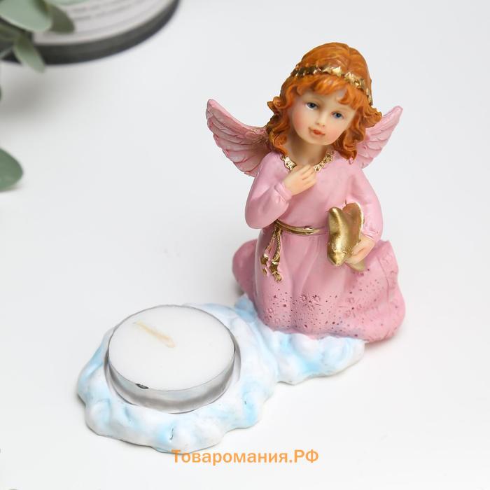 Сувенир полистоун подсвечник со свечой "Девочка-ангел в розовом платье"  9х12х5,2 см