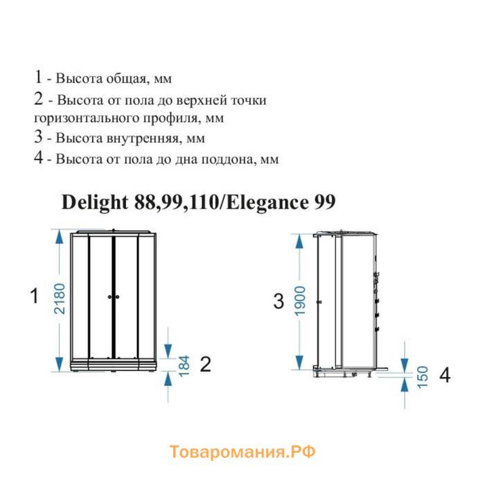 Душ.кабина DOMANI-Spa Delight 88, поддон 15 см, белые стенки, 80х80 см, матовая