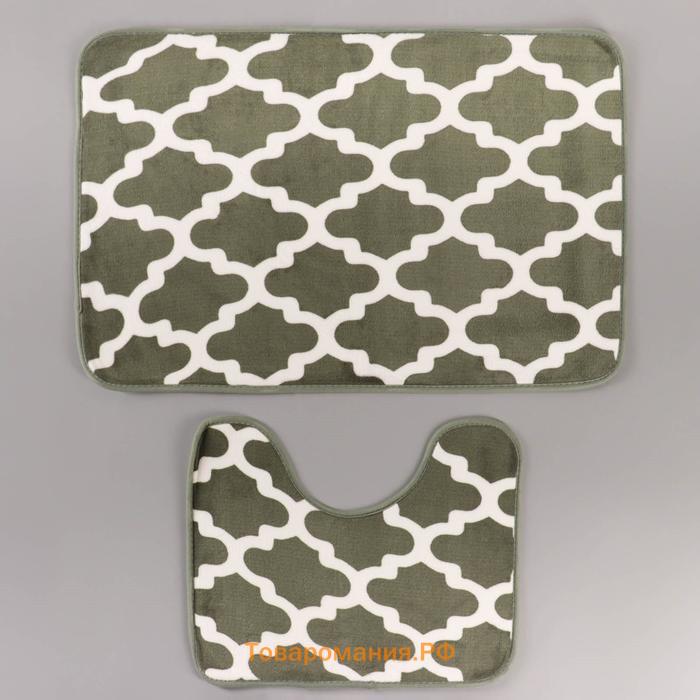 Набор ковриков для ванной и туалета «Грация», 2 шт: 50×80, 50×38 см, цвет зелёный