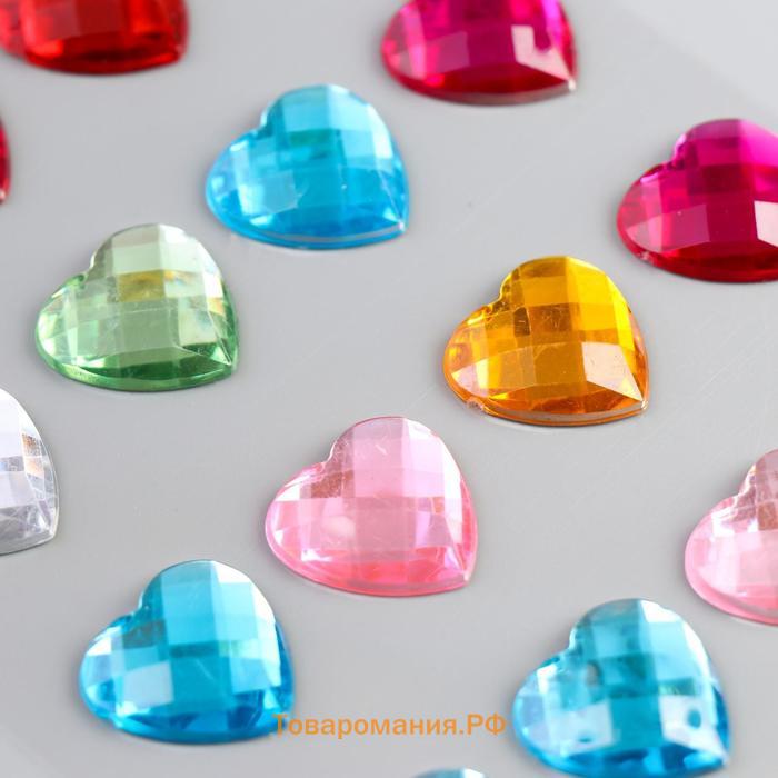 Наклейка пластик стразы "Сердечки разноцветные кристаллы" МИКС 32х10,5 см