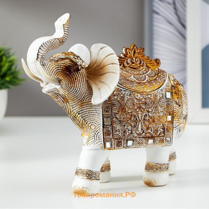Сувенир полистоун шкатулка "Белый слон с попоной из арабского ковра" 17,5х17,5х6,3 см