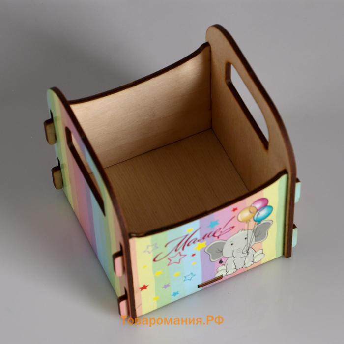 Кашпо деревянное 10.5×10×11 см подарочное Рокси Смит "Маме! Слоник", коробка