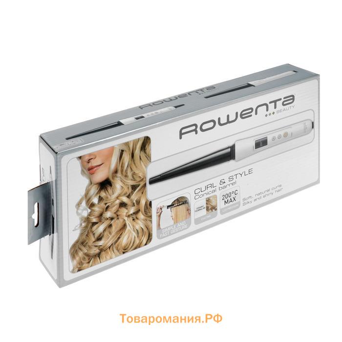 Плойка Rowenta CF3345F0, 36 Вт, конусная, турмалиновая керамика, 200°С, бело-чёрная