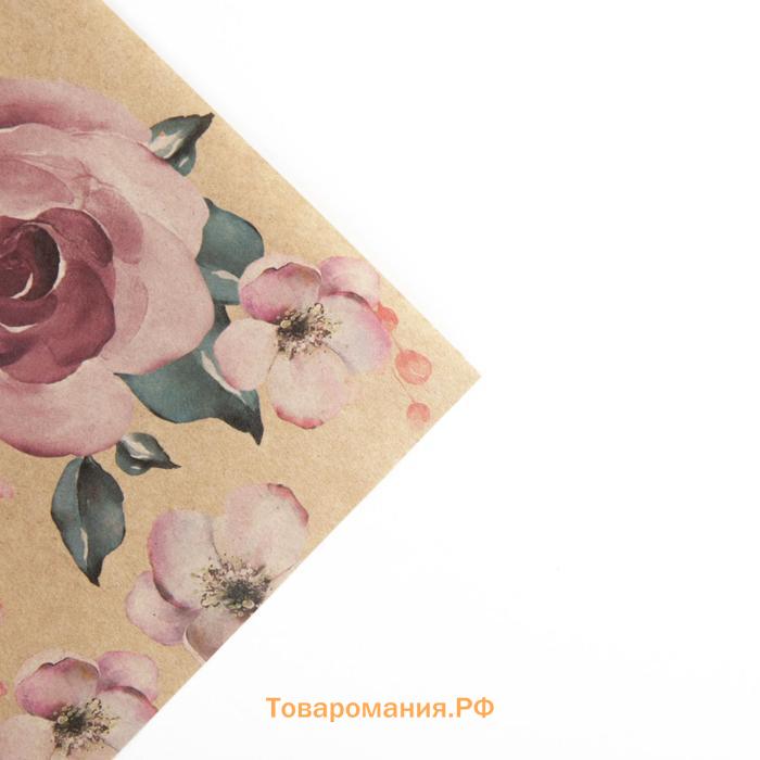 Бумага упаковочная крафтовая «Нежные цветы», 70 х 100 см