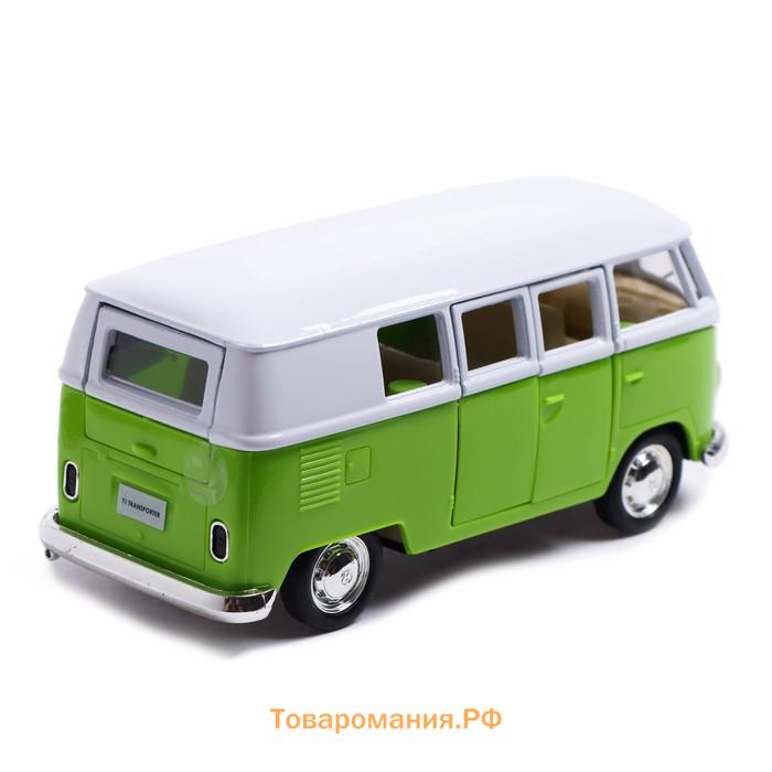 Машина металлическая VOLKSWAGEN TRANSPORTER T1, 1:32, открываются двери, инерция, цвет зелёный