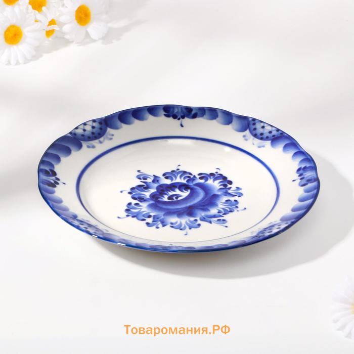 Тарелка плоская «Цветы», d=20 см, гжель, фарфор