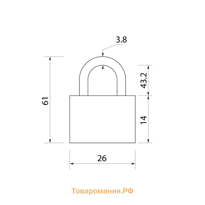 Замок навесной, тип 1, 26×60 мм, 2 ключа