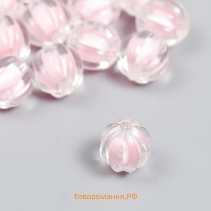 Бусины пластик "Шар ребристый - внутренний цвет розовый" набор 20 гр 1,2х1,1 см