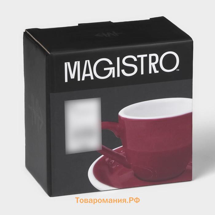 Кофейная пара Magistro Coffee time, чашка 80 мл, блюдце d=11,5 см, фарфор, красная