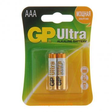 Батарейка алкалиновая GP Ultra, AAA, LR03-2BL, 1.5В, блистер, 2 шт.