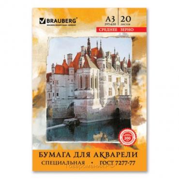 Бумага для акварели А3, 297 х 420 мм, 20 листов, блок 200 г/м2, бумага по ГОСТ 7277-77