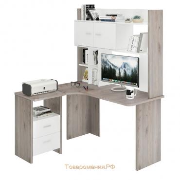 Компьютерный стол, 1300 × 1200 × 1785 мм, правый угол, цвет нельсон/белый