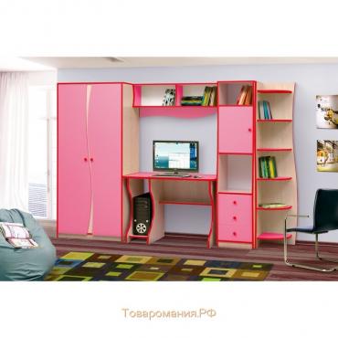 Набор детской мебели «Юниор 11.3», шкаф, стол, пенал, стеллаж, полка, дуб молочный / розовый