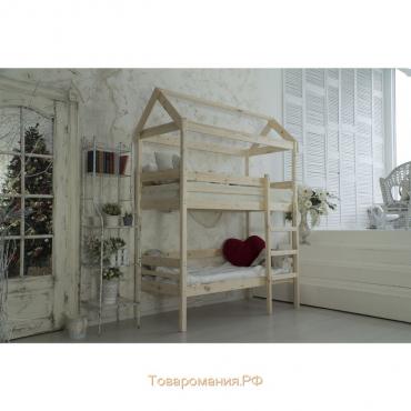 Детская двухъярусная кровать-домик Baby-house, 700×1600, массив сосны, без покрытия