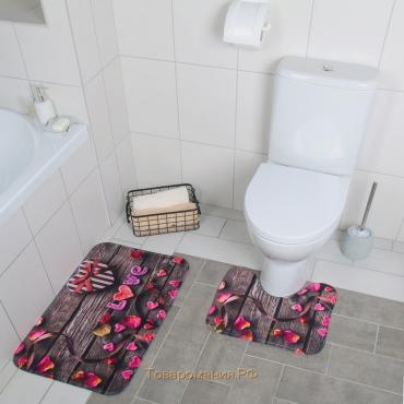 Набор ковриков для ванной и туалета «Ля мур», 2 шт: 40×45, 45×75 см