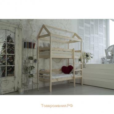 Детская двухъярусная кровать-домик Baby-house, 800×1600, массив сосны, без покрытия