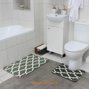 Набор ковриков для ванной и туалета «Грация», 2 шт: 50×80, 50×38 см, цвет зелёный