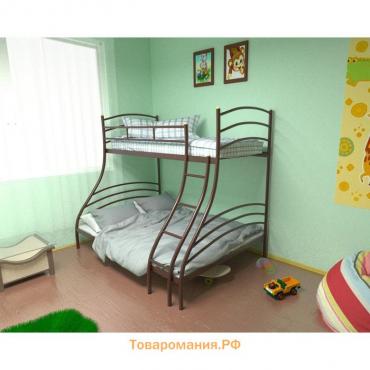 Двухъярусная кровать «Глория», 120 × 190 см, металл, лестница справа, цвет коричневый