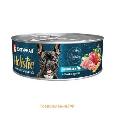 Влажный корм Holistic для собак, перепёлка с рисом и цукини, ж/б, 100 г