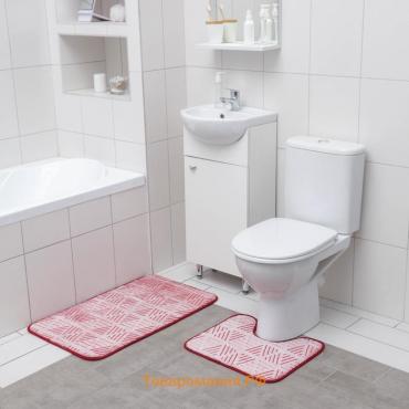 Набор ковриков для ванной и туалета «Светящиеся грани», 2 шт: 50×80, 50×40 см, цвет бордовый
