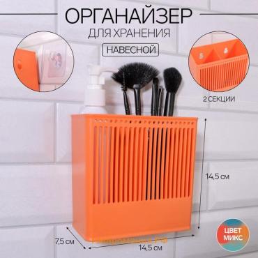 Органайзер для хранения «Classic», навесной, 2 секции, с клеевой основой, 14.5×14.5×7.5 см, МИКС